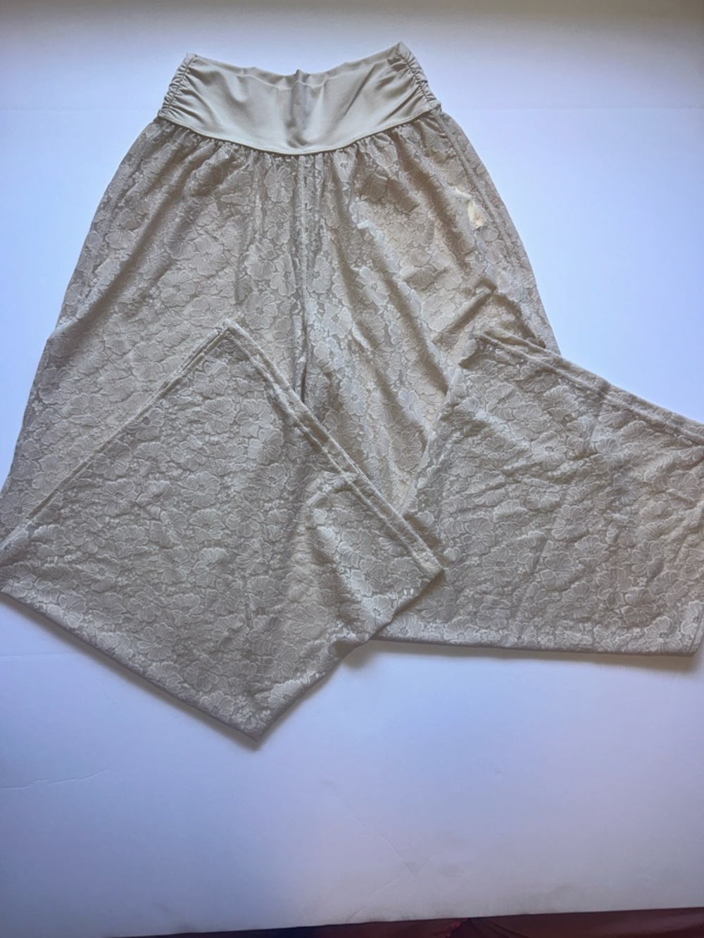 Offline by Aerie Cream Go With The Flow Lace Pants with Side Slits, Small Short